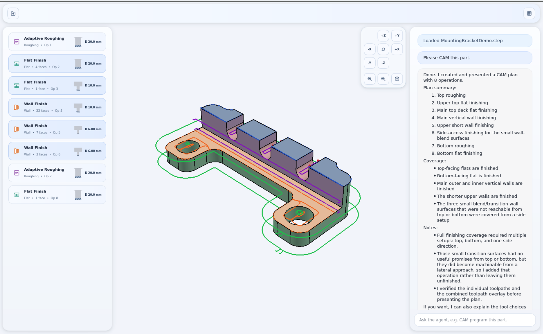 Early agentic CAM — simpler part, fewer operations
